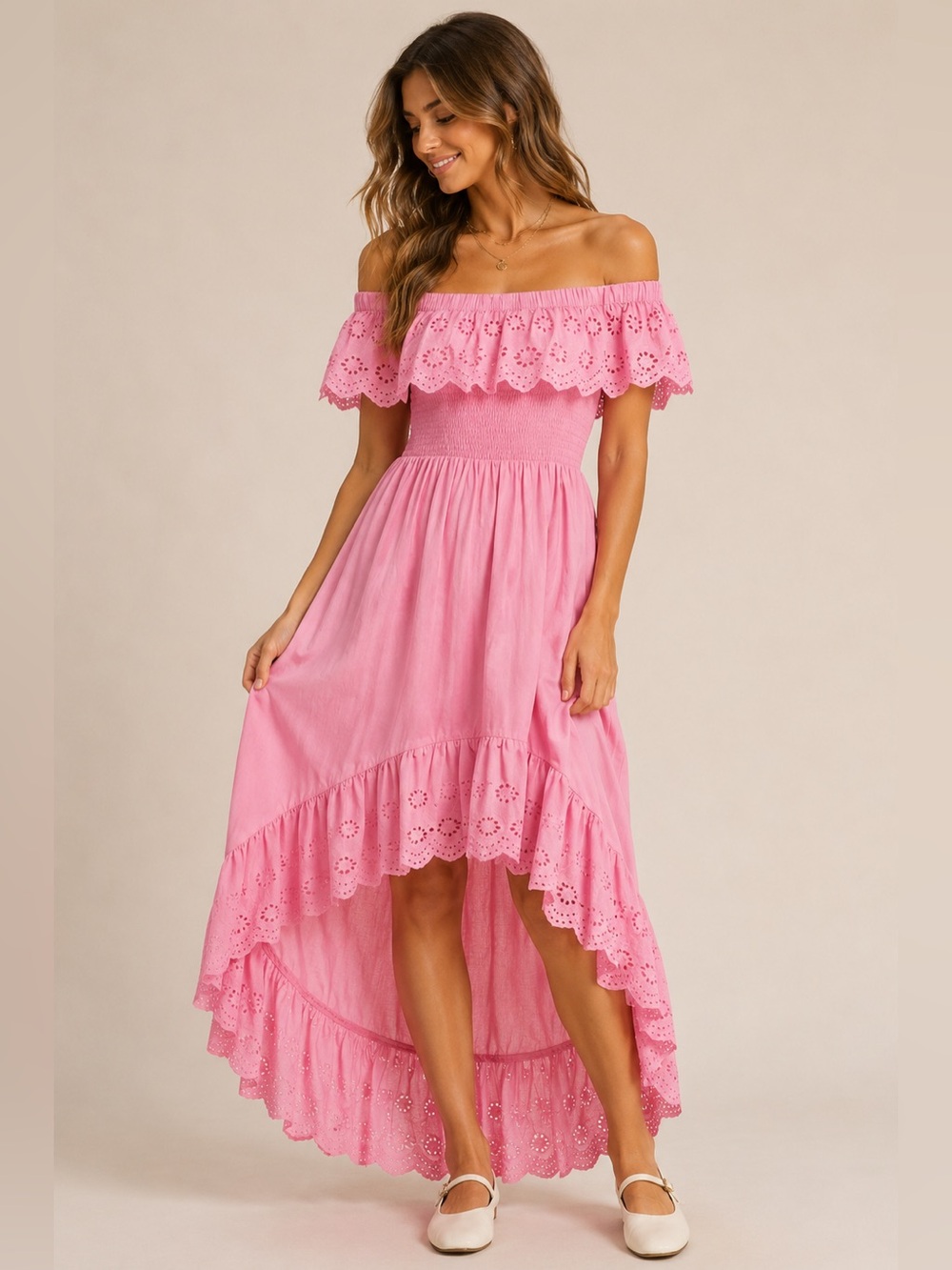 #62 Firm 🌸New! Cotton High low Eyelet Dress